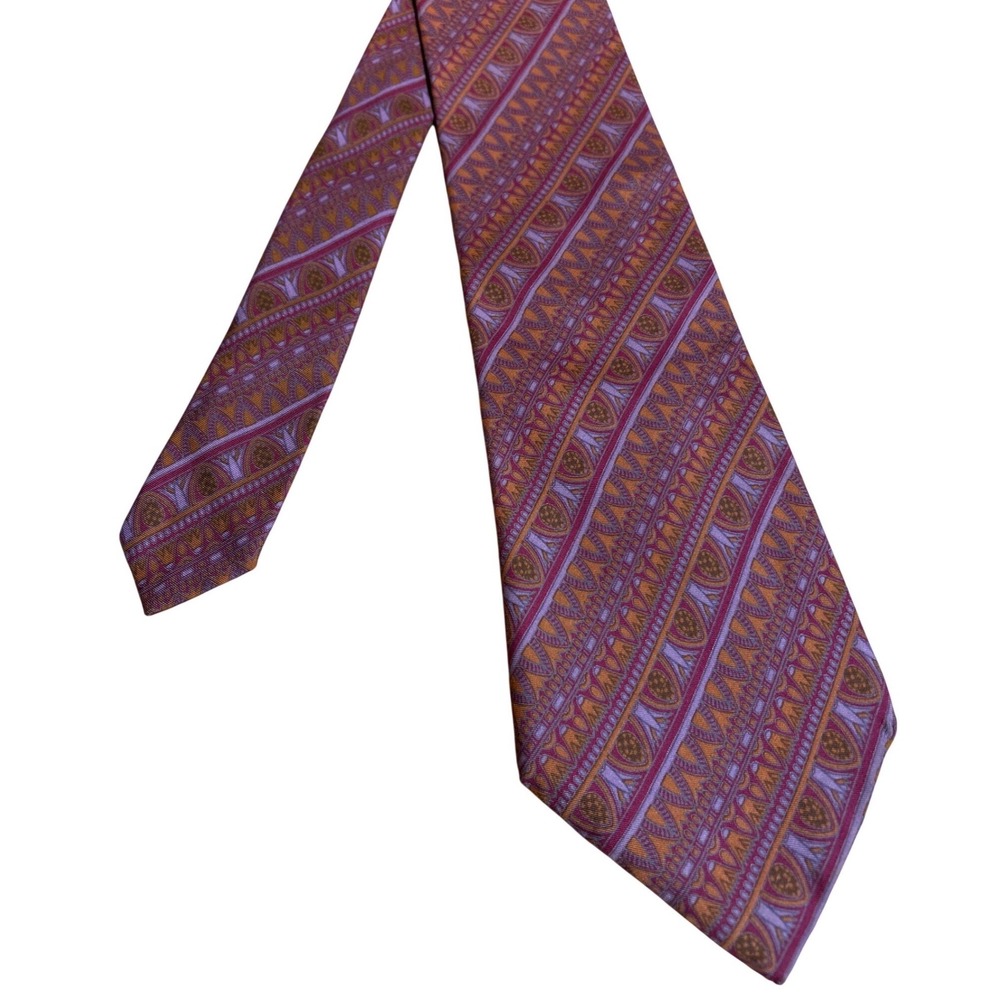 VTG YApre' Italy for Hubert W. White Men's Silk Tie Purple Gold Geometric 4.25"